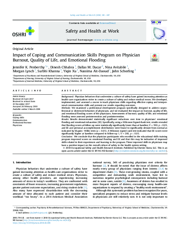 (PDF) Impact of Coping and Communication Skills Program on Physician ...
