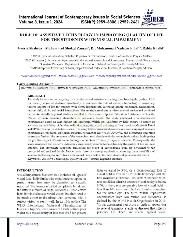 (PDF) Role of Assistive Technology in Improving Quality of Life for the ...