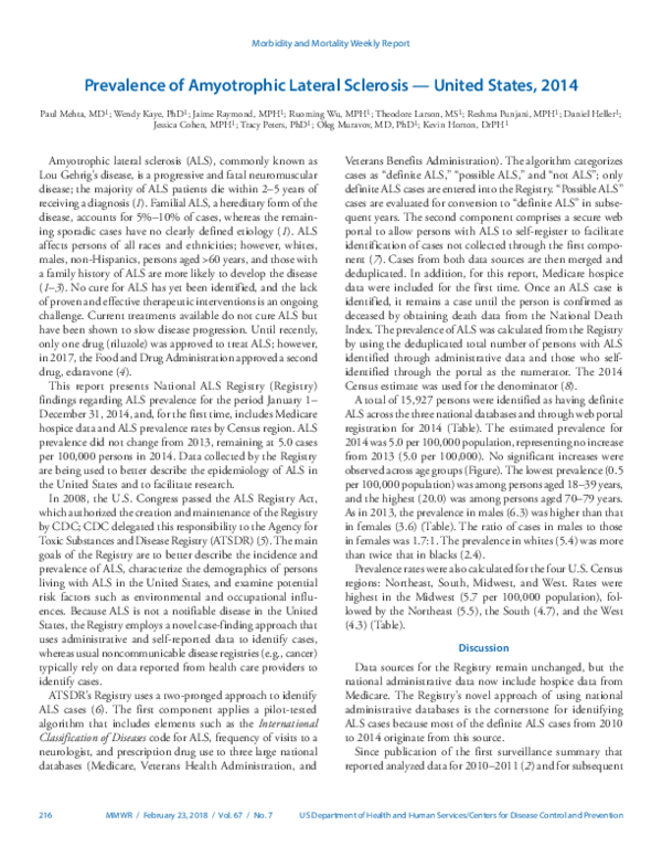 (PDF) Prevalence of Amyotrophic Lateral Sclerosis — United States, 2014 ...