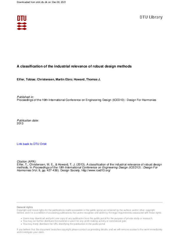 (PDF) A classification of the industrial relevance of robust design methods