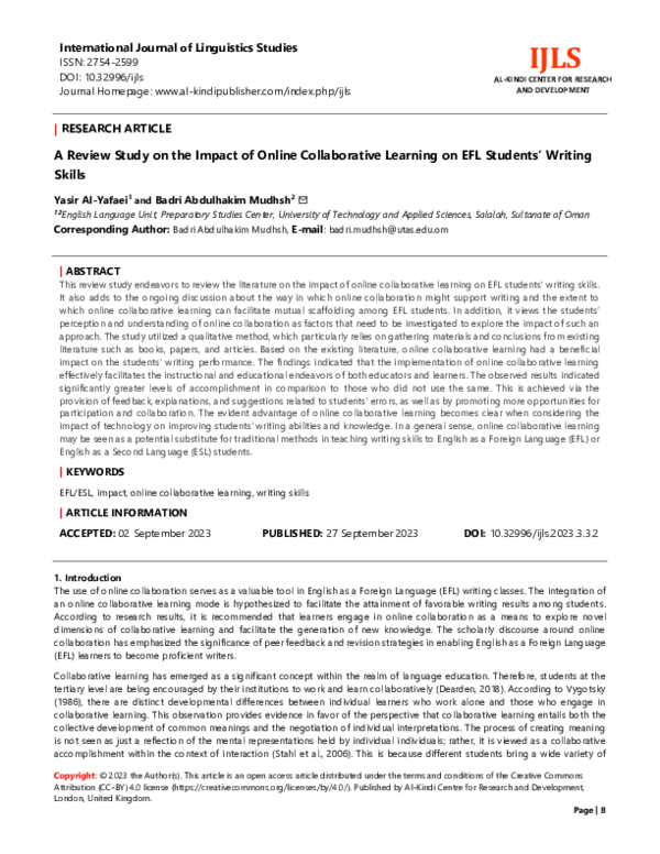 (PDF) A Review Study on the Impact of Online Collaborative Learning on ...