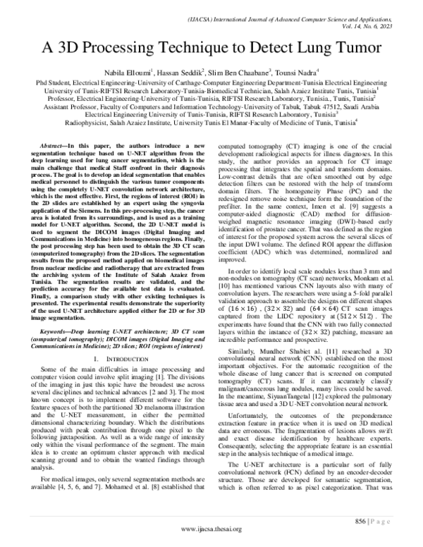 (PDF) A 3D Processing Technique to Detect Lung Tumor