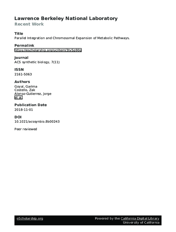 (PDF) Parallel Integration and Chromosomal Expansion of Metabolic Pathways