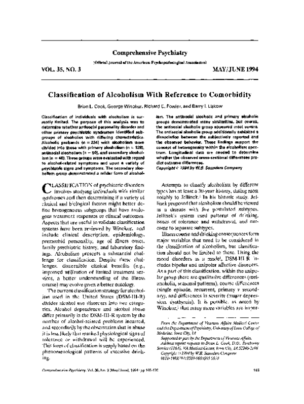 (PDF) Classification of alcoholism with reference to comorbidity