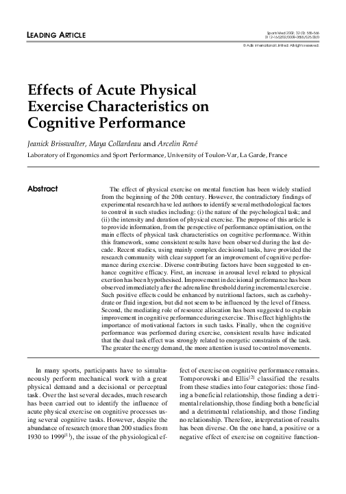 (PDF) Effects of Acute Physical Exercise Characteristics on Cognitive ...