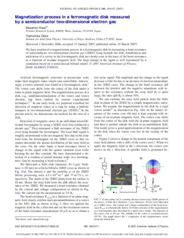 (PDF) Magnetization process in a ferromagnetic disk measured by a ...