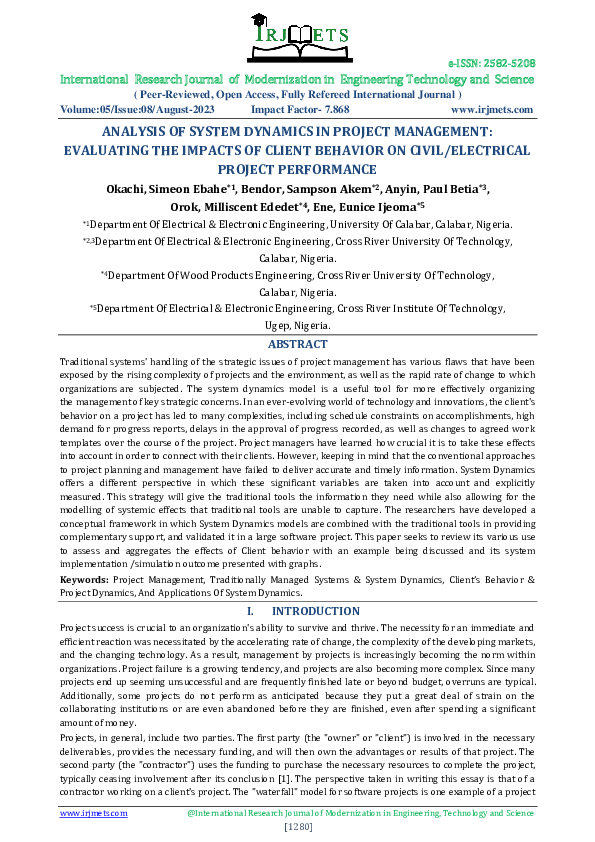 (PDF) ANALYSIS OF SYSTEM DYNAMICS IN PROJECT MANAGEMENT: EVALUATING THE ...