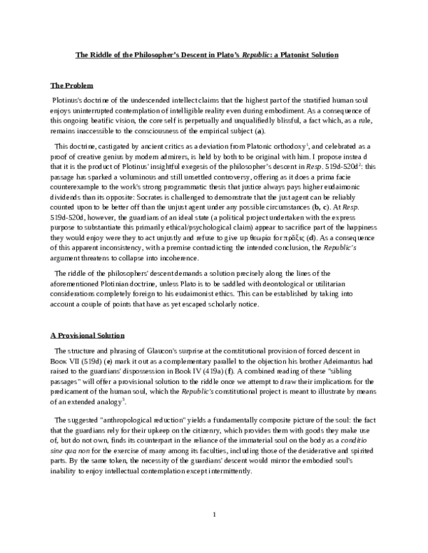 (PDF) The Riddle of the Philosopher's Descent in Plato's Republic : a ...