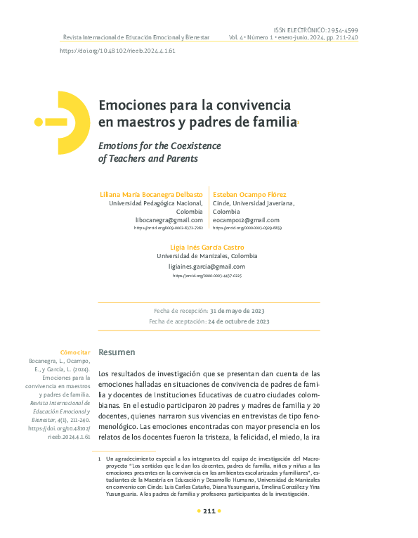 (PDF) Emociones para la convivencia en maestros y padres de familia 1