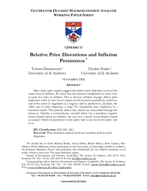 (PDF) Relative Price Distortions and Inflation Persistence
