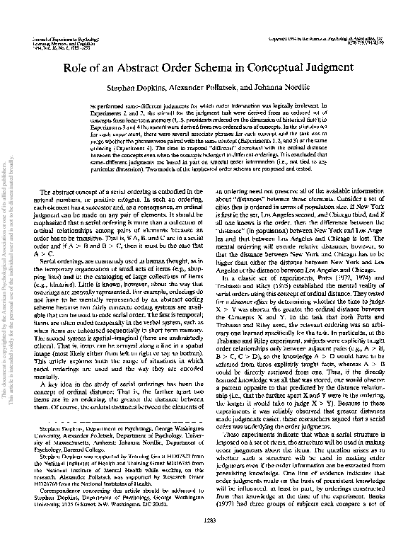 (PDF) Role of an abstract order schema in conceptual judgment