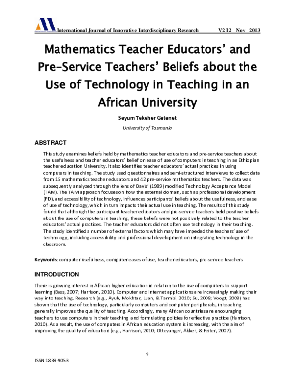 (PDF) Mathematics Teacher Educators' and Pre-Service Teachers' Beliefs ...