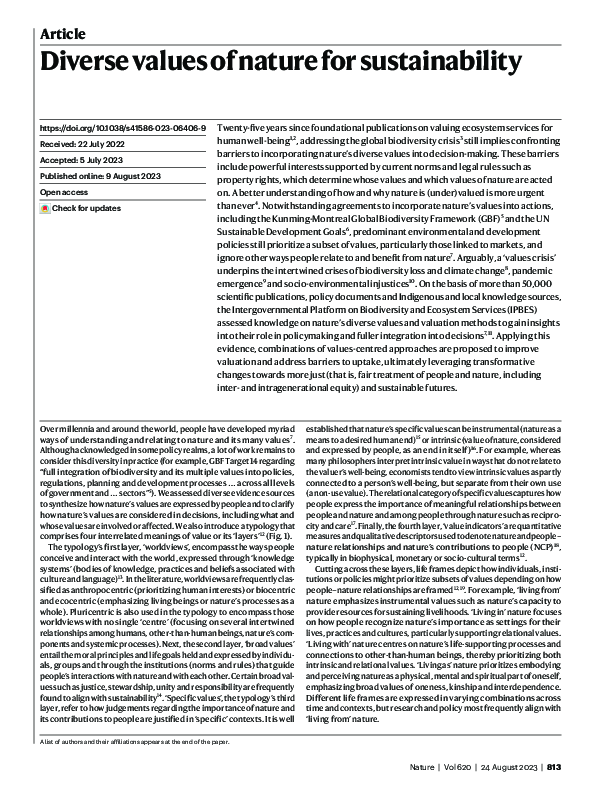 (PDF) Diverse values of nature for sustainability