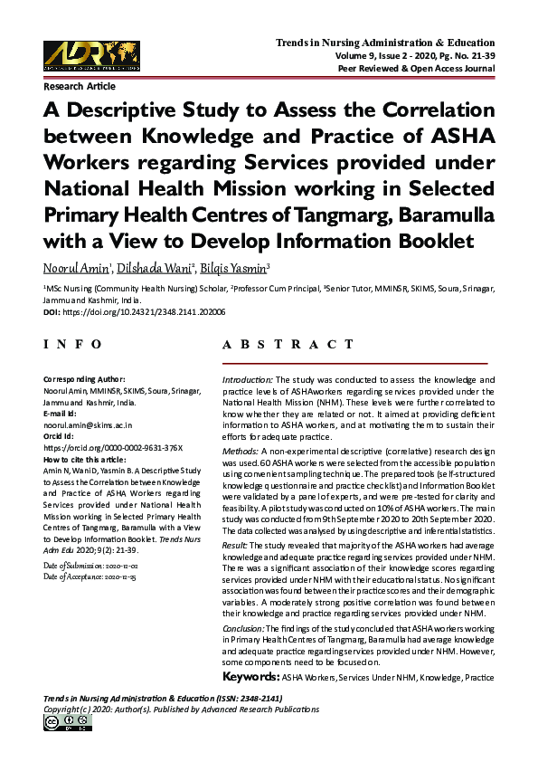 (PDF) A Descriptive Study to Assess the Correlation between Knowledge ...