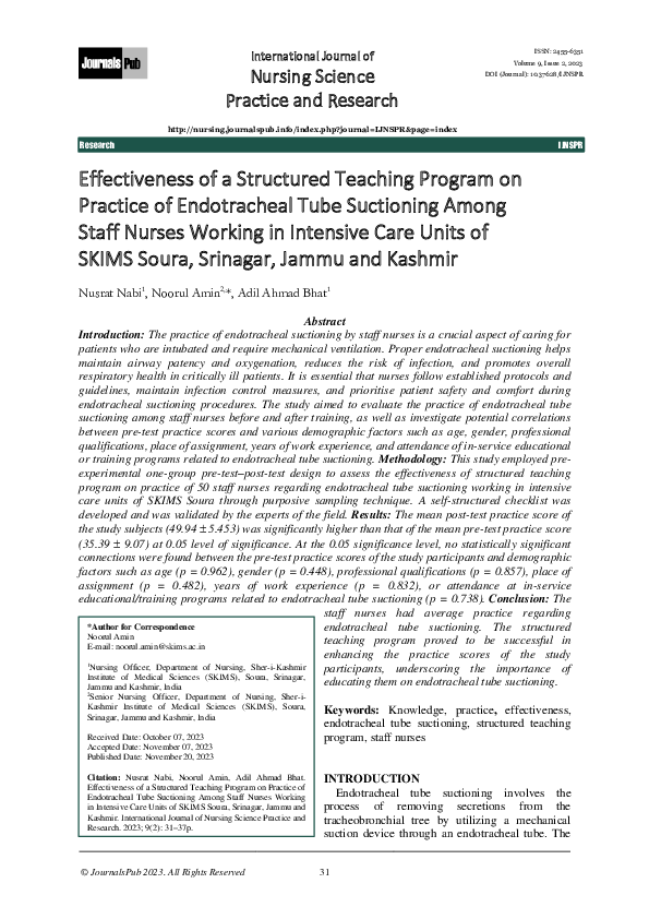(PDF) Effectiveness of a Structured Teaching Program on Practice of ...