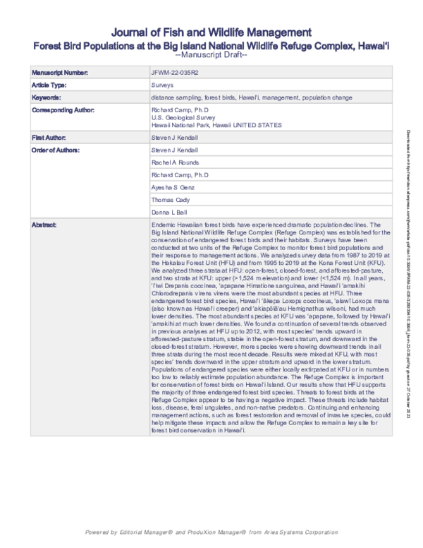 (PDF) Forest Bird Populations at the Big Island National Wildlife ...