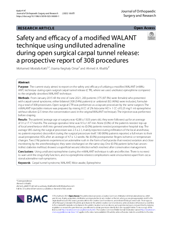 (PDF) Safety and efficacy of a modified WALANT technique using ...