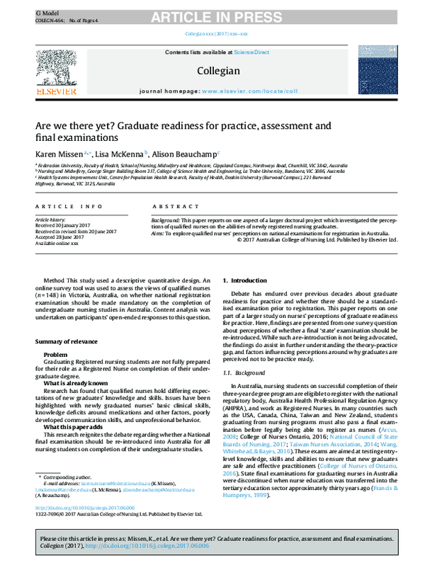 (PDF) Are we there yet? Graduate readiness for practice, assessment and ...