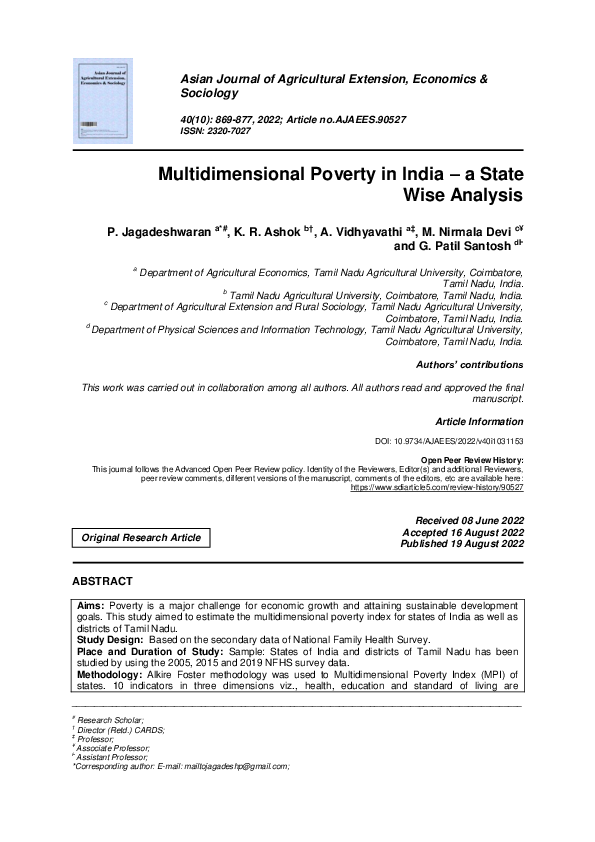 (PDF) Multidimensional Poverty in India – a State Wise Analysis
