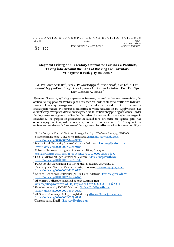 (PDF) Integrated Pricing and Inventory Control for Perishable Products ...