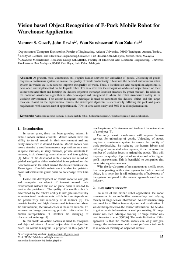 (PDF) Vision based Object Recognition of E-Puck Mobile Robot for ...