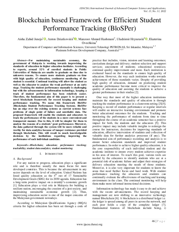 (PDF) Blockchain based Framework for Efficient Student Performance ...