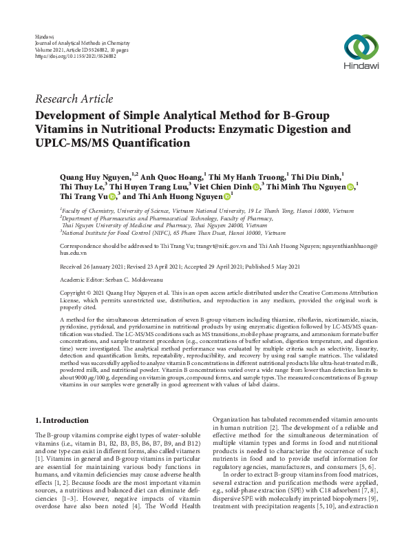 (PDF) Development of Simple Analytical Method for B-Group Vitamins in ...