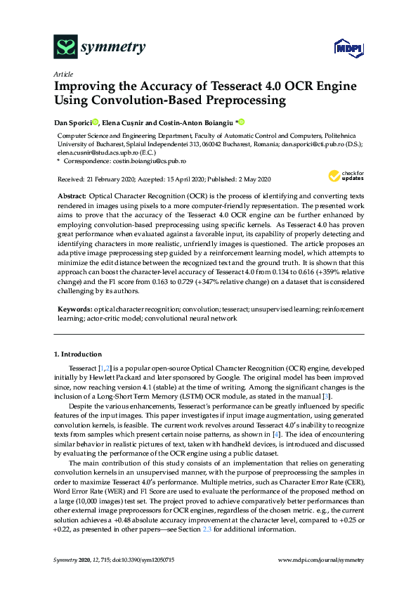 (PDF) Improving the Accuracy of Tesseract 4.0 OCR Engine Using ...