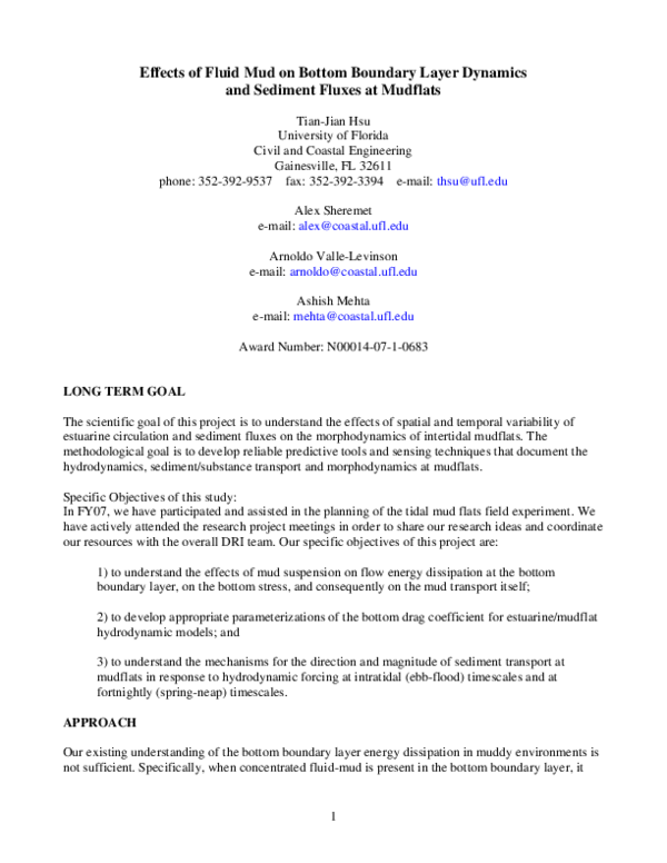(PDF) Effects of Fluid Mud on Bottom Boundary Layer Dynamics and ...