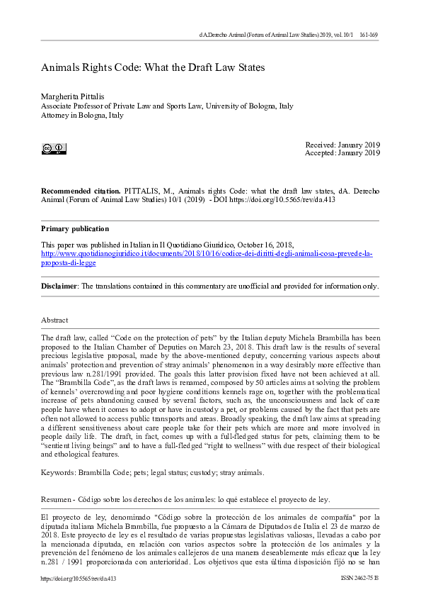 (PDF) Animals Rights Code: What the Draft Law States