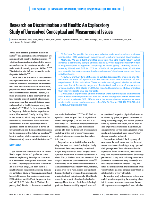 (PDF) Research on Discrimination and Health: An Exploratory Study of ...