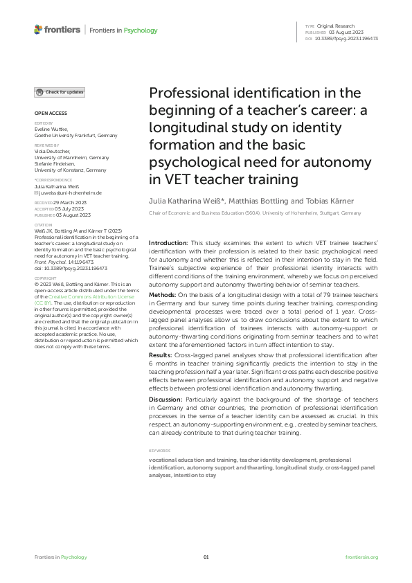 (PDF) Professional identification in the beginning of a teacher’s ...