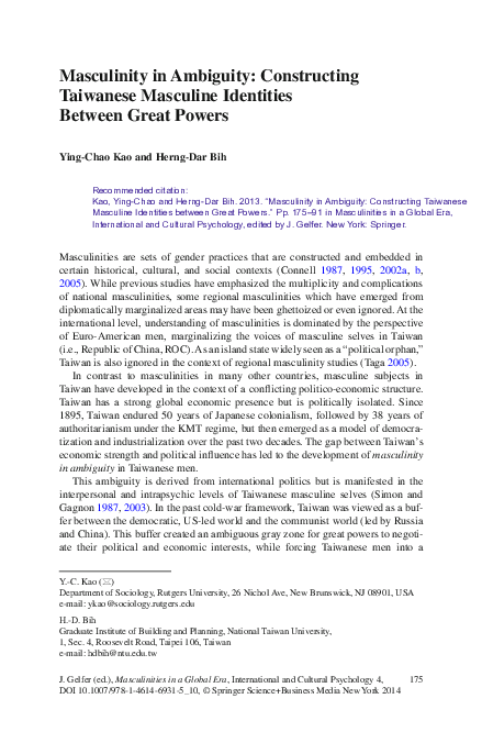(PDF) 2013. Masculinity in Ambiguity: Constructing Taiwanese Masculine ...