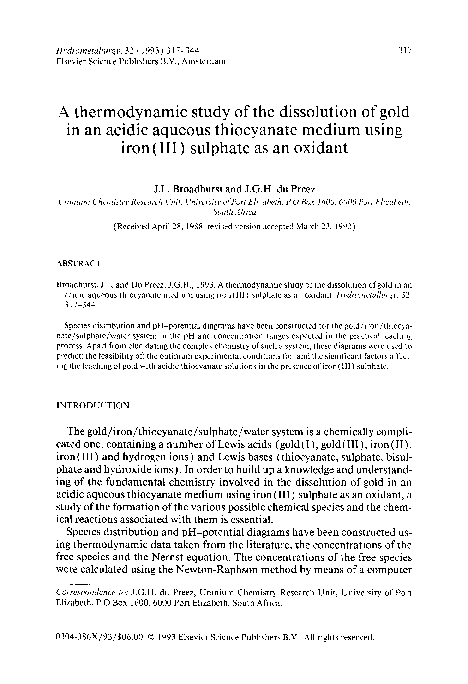 (PDF) A thermodynamic study of the dissolution of gold in an acidic ...