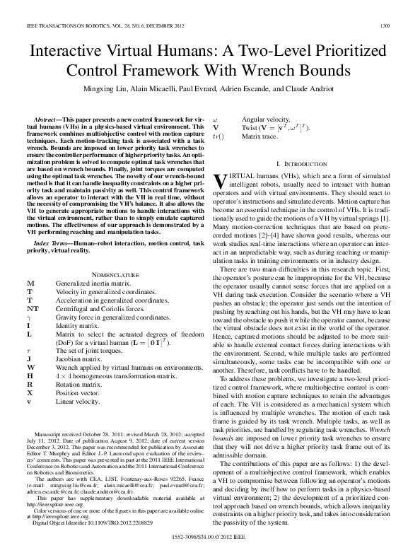 (PDF) Interactive Virtual Humans: A Two-Level Prioritized Control ...