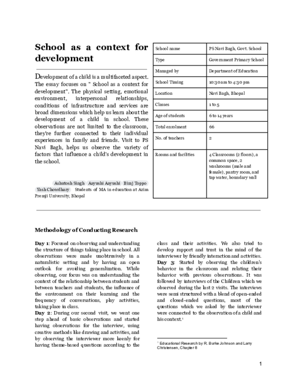 (PDF) School as a context for development