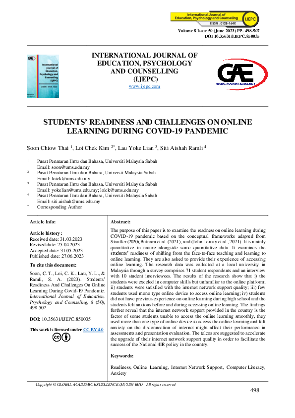 (PDF) Students’ Readiness and Challenges on Online Learning During ...
