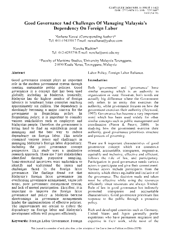 (PDF) Good Governance and Challenges of Managing Malaysia’s Dependency ...