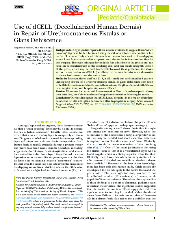 (PDF) Use of dCELL (Decellularized Human Dermis) in Repair of ...