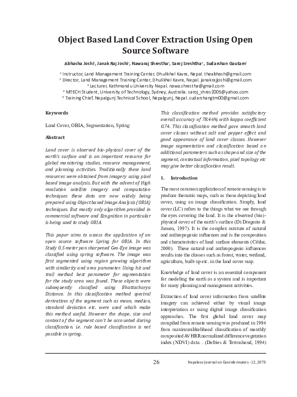 (PDF) Object Based Land Cover Extraction Using Open Source Software