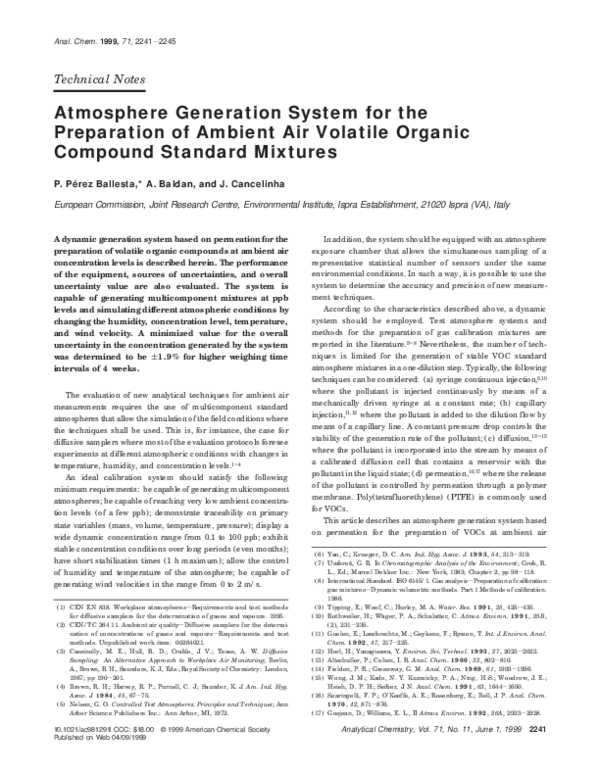 (PDF) Atmosphere Generation System for the Preparation of Ambient Air