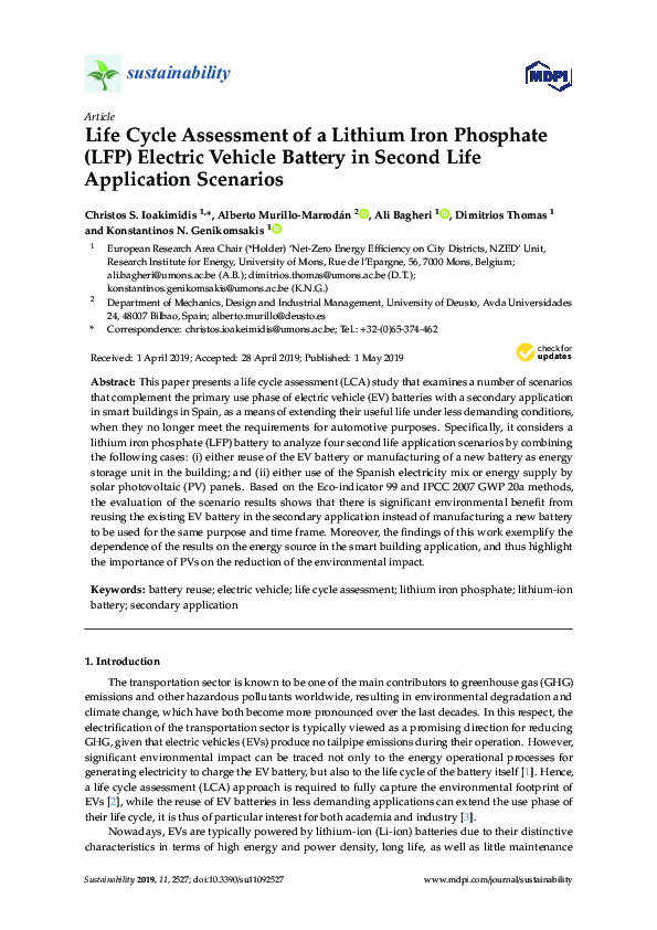 (PDF) Life Cycle Assessment of a Lithium Iron Phosphate (LFP) Electric ...