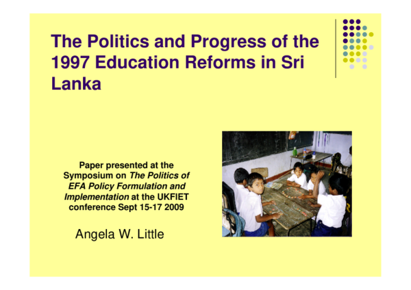 (PDF) The Politics and Progress of the 1997 Education Reforms in Sri Lanka
