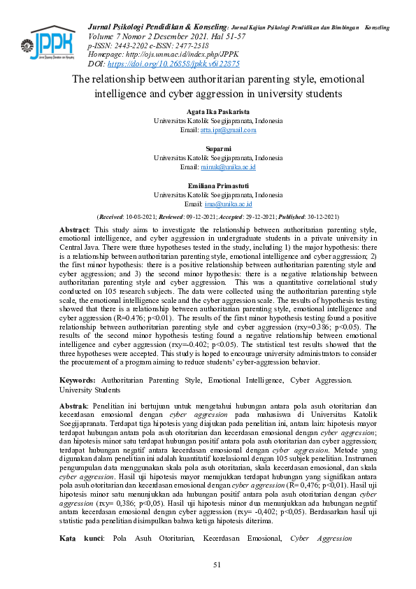 (PDF) The relationship between authoritarian parenting style, emotional ...