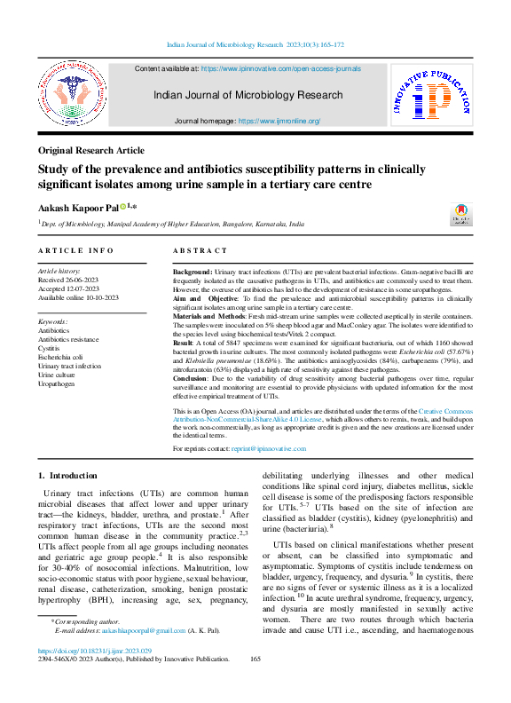 (PDF) Study of the prevalence and antibiotics susceptibility patterns ...