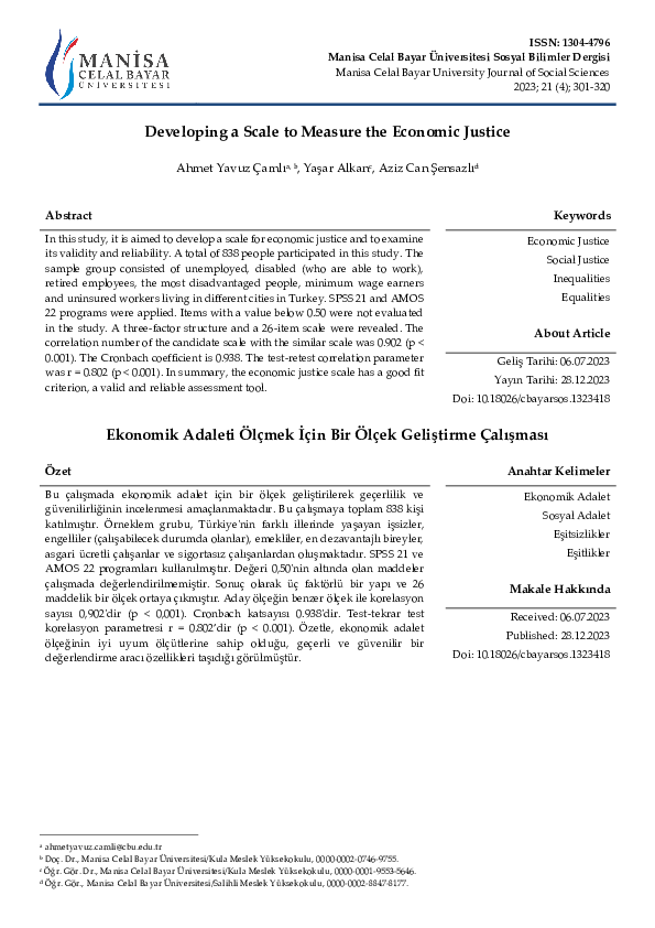(PDF) DEVELOPING A SCALE TO MEASURE THE ECONOMIC JUSTICE