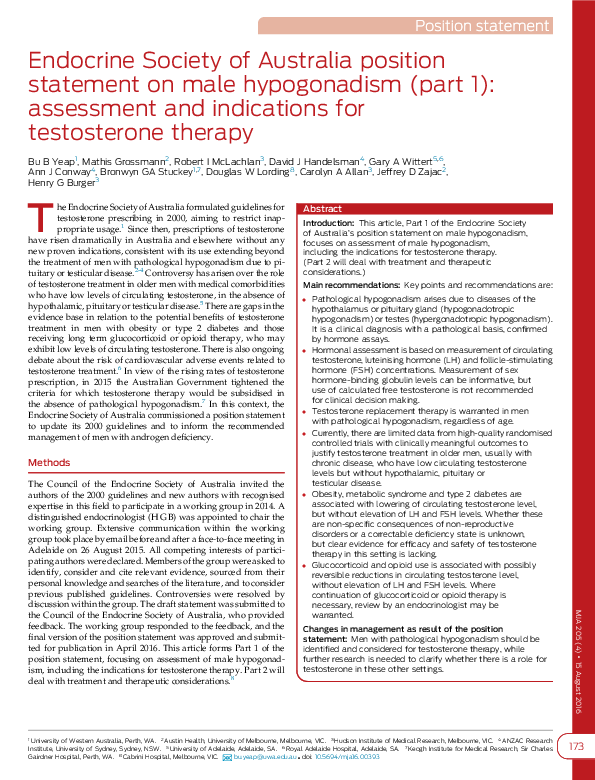 (PDF) Endocrine Society of Australia position statement on male ...