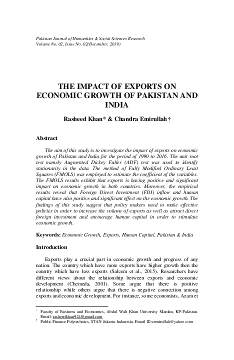 (PDF) The Impact of Exports on Economic Growth of Pakistan and India