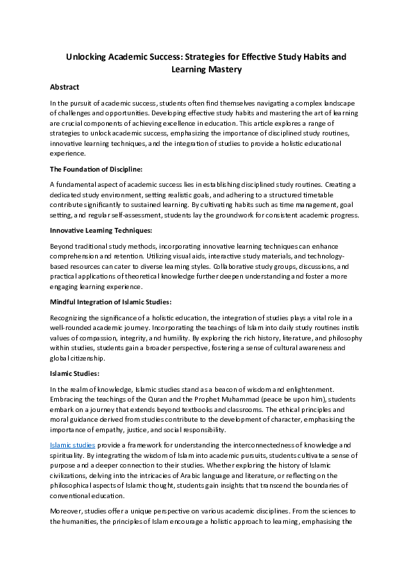 (DOC) Unlocking Academic Success: Strategies for Effective Study Habits ...