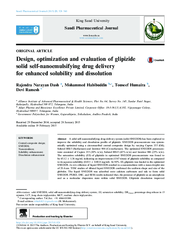 (PDF) Design, optimization and evaluation of glipizide solid self ...